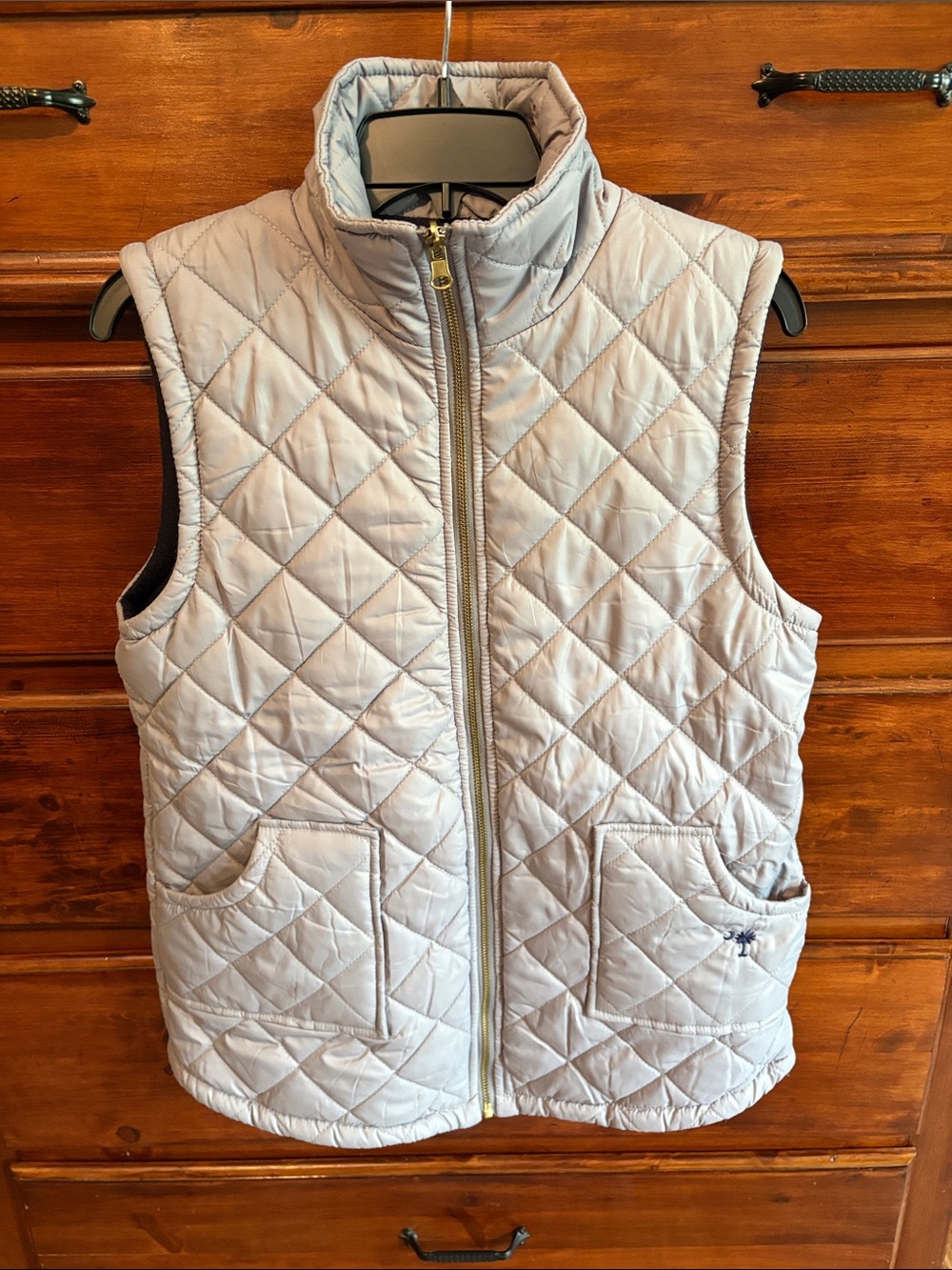 Classic Quilted Light Gray Vest with Stand Collar - Brand: